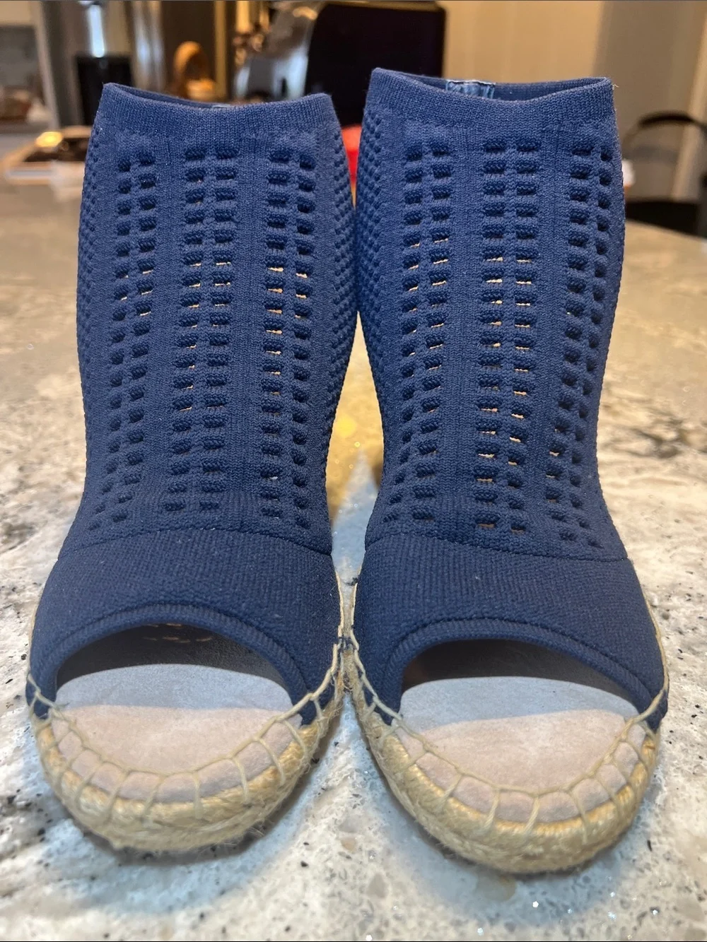 STEVEN by Steve Madden Evers Knit Espadrille Wedge Sandal Navy Blue Size 7.5 NEW
